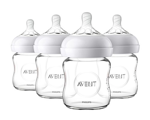 Philips AVENT Natural Glass Baby Bottle, Clear, 4oz, 4pk, SCF701/47