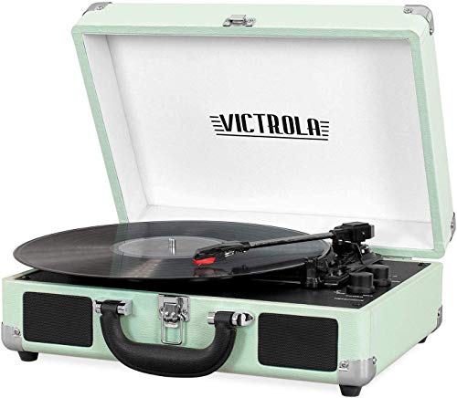 Victrola Vintage 3-Speed Bluetooth Portable Suitcase Record Player with Built-in Speakers | Upgraded Turntable Audio Sound| Includes Extra Stylus | Mint (VSC-550BT-HOM)