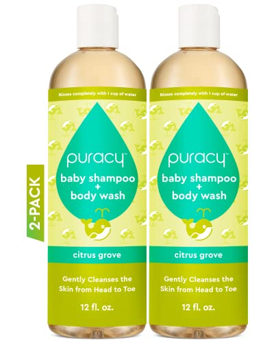 Puracy Shampoo & Body Wash for Children - Perfect Skin, Pure Ingredients - with 12 Fruit & Vegetable Extracts for Silky Smooth Skin, Gentle Citrus Grove Aromas, 98.8% from Mother Nature (12 Oz, 2-Pk)