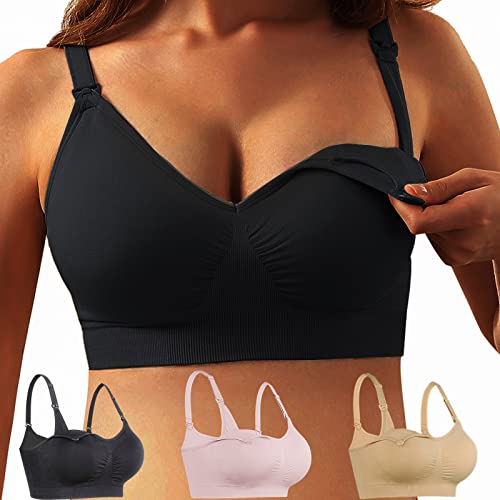 iloveSIA 3PACK Womens Full Bust Nursing Bra Seamless Maternity Bra Size M