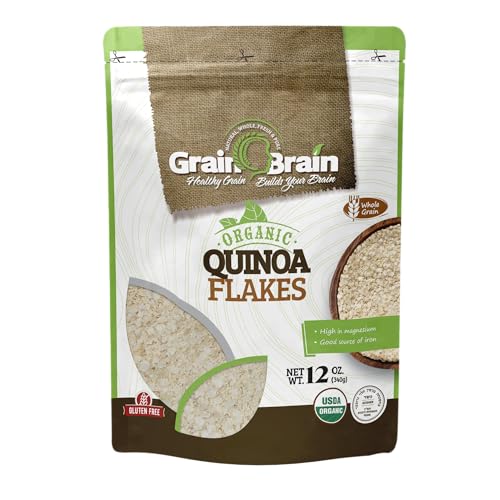Grain Brain Organic Quinoa flakes (12 ounces) Gluten Free, Vegan plant BAsed , Whole Grain Cereal, Great oatmeal substitute, packed in resealable pouch bags