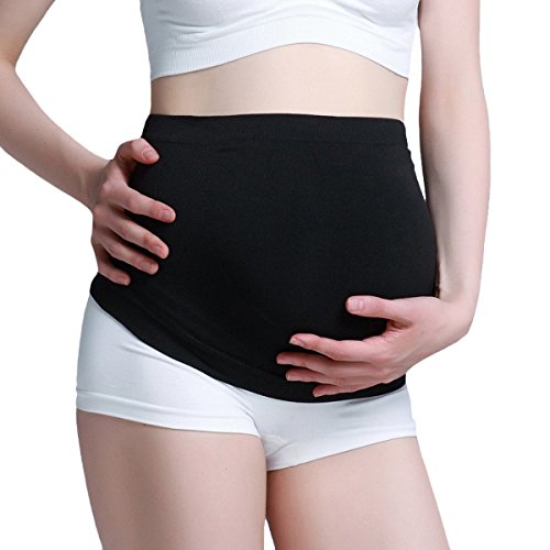 Gratlin Women's Maternity Soft Seamless Pressure-Reduction Support Belly Band Black/Black Medium