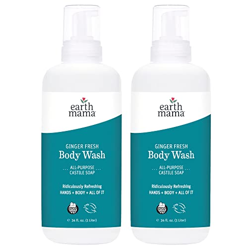 Earth Mama Ginger Fresh Foaming Hand & Body Wash | All-Purpose Castile Soap, 34-Fluid Ounce (2-Pack) (Packaging May Vary)