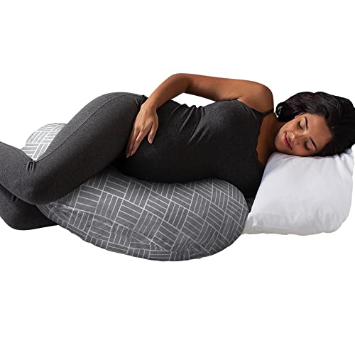 Boppy Cuddle Pregnancy Pillow, Gray Basket Weave, Comfy Body-conforming Hypoallergenic Fiber Fill and Easy-on Removable Cover, Contoured Design for Versatile Support from Pregnancy through Postpartum