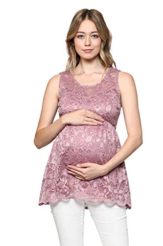 HELLO MIZ Women's Floral Lace Maternity Blouse Top (Sleeveless Mauve, L)