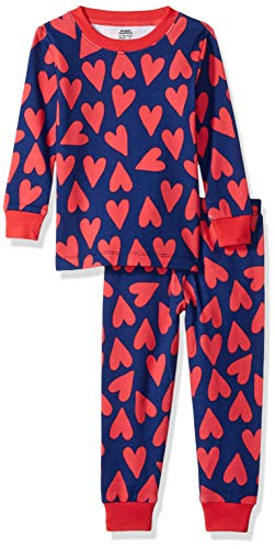 Amazon Essentials Unisex Babies' Snug-Fit Cotton Pajama Sleepwear Sets, Blue, Hearts, 12 Months