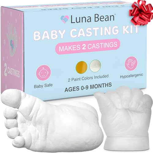 Luna Bean Baby Keepsake Hand Casting Kit - Plaster Hand Molding Casting Kit for Infant Hand & Foot Molding - Baby Casting Kit for First Birthday, Christmas & Newborn Gifts - (Clear Sealant - Gloss)