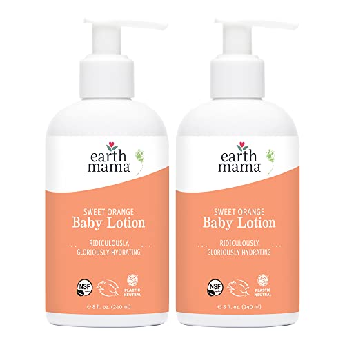 Earth Mama Sweet Orange Baby Lotion | Moisturizing Body Lotion for Dry Skin, Newborn Baby Lotion Sensitive Skin Care, Face Lotion for Babies & Kids with Shea Butter, Calendula & Aloe, 8 Fl Oz (2-Pack)