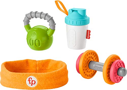 Fisher-Price Teething & Rattle Toys Baby Biceps Gift Set, Gym-Themed For Infant Fine Motor & Sensory Play, 4 Pieces