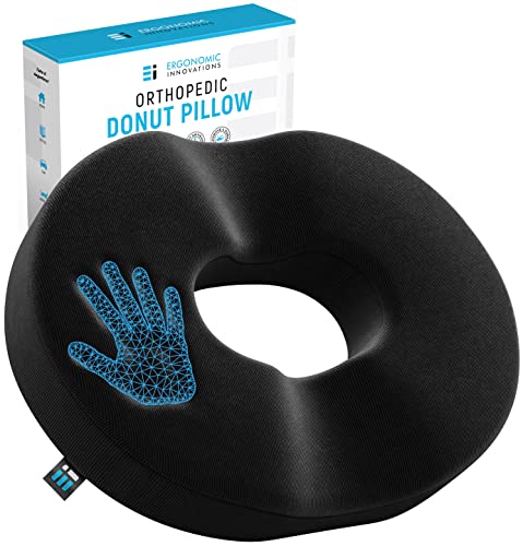 Ergonomic Innovations Donut Pillow for Tailbone Pain and Hemorrhoids, Tailbone Pain Relief Cushion, Memory Foam Donut Cushion Postpartum Pregnancy Surgery, Hemorrhoid Pillows for Sitting