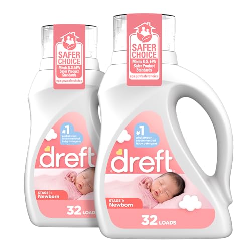 Dreft Stage 1: Newborn Hypoallergenic Baby Laundry Detergent Liquid Soap (HE), Natural for Baby, Newborn, or Infant, 46 Fl Oz, (Pack of 2)