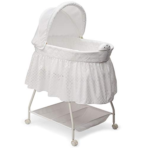 Delta Children Deluxe Sweet Beginnings Bedside Bassinet - Portable Crib with Lights and Sounds, Turtle Dove