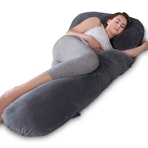 Marine Moon Pregnancy Pillow Memory Foam Body Pillow for Side Sleepers/Pregnant Women, L-Shaped Body Pillow with Cover, Grey