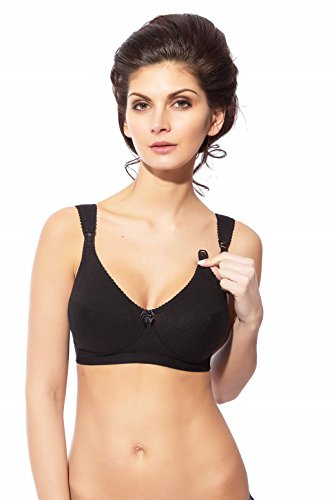 Rosme Womens Wireless Nursing Unpadded Cotton Bra Collection Mamacita, Size 34B Black