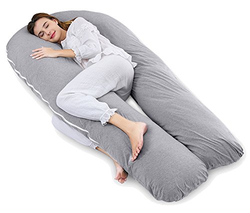 AngQi Full Body Support Pillow with Cool Jersey Cover - U Shaped Pregnancy Pillow - Maternity Body Pillow - Great for Anyone