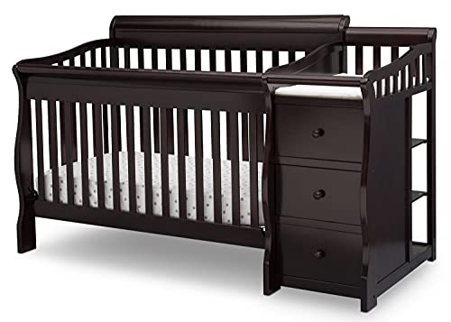 Delta Children Princeton Junction 4-in-1 Convertible Crib and Changer - Greenguard Gold Certified, Dark Chocolate