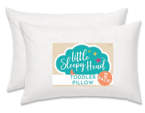 Little Sleepy Head Toddler Pillow -13x18 Soft Hypoallergenic Toddler Pillows for Sleeping, Best Kids Pillow for Better Neck Support, Better Naps in Bed, a Crib, or at Preschool! (2-Pack)