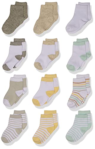 Hudson Baby Unisex Cotton Rich Newborn and Terry Socks, Neutral Stripe, 6-12 Months