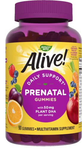 Nature's Way Alive! Prenatal Gummies with DHA, Supports Baby's Eye and Brain Development*, Orange and Raspberry Lemonade Flavored, 90 Gummies
