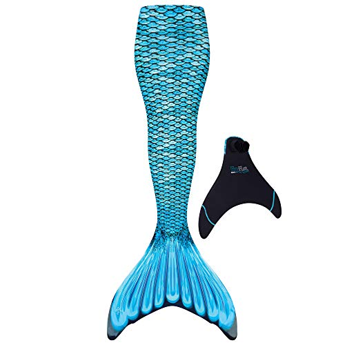 Fin Fun Mermaidens - Mermaid Tails for Swimming for Girls and Kids with Monofin, 10, Tidal Teal