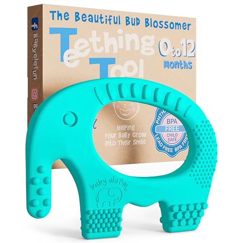Teething Toys for Babies Age 0 to 12 Months - Baby Elefun 5X Pain Relief Smart Teether - Zero Developmental Delay Silicone Baby Teething Toy Ring - Cute Infant Stocking Stuffers Chew Toy for Babies