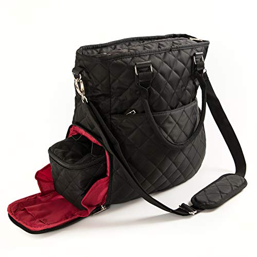 Marigold Breast Pump Bag - Black Quilted Tote for Storing Pump and Transporting Milk. Includes Insulated Cooler and Large Side Pockets That fit Most Pumps Including Spectra & Medela.