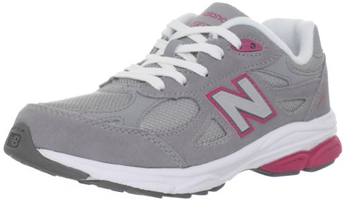 New Balance Kid's 990 V3 Sneaker, Grey/Pink Trim with White Laces, 12 M US Little Kid