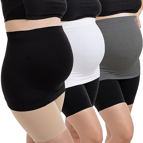 DIRAVO 3 Pack Womens Maternity Belly Band for Pregnancy Non-slip Silicone Stretch Pregnancy Support Belly Belt Bands (Medium, black+white+grey)