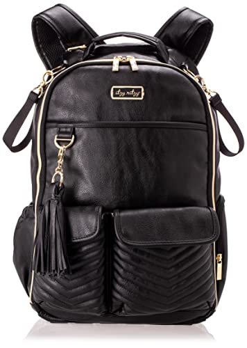 Itzy Ritzy Diaper Bag Backpack – Large Capacity Boss Backpack Diaper Bag Featuring Bottle Pockets, Changing Pad, Stroller Clips and Comfortable Backpack Straps, Black with Gold Hardware