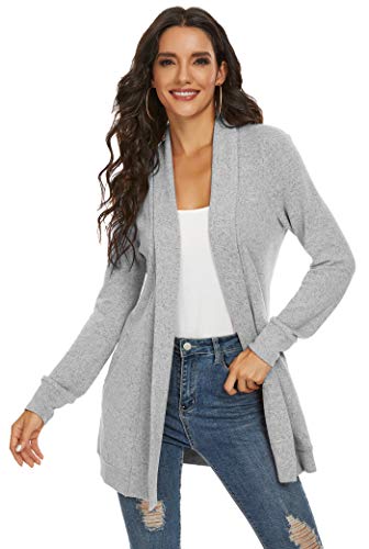 Tribear Women's Long Sleeve Open Front Loose Causal Lightweight Kimono Cardigan (Small, 7031Gray)