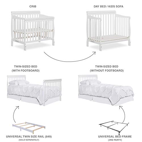 Dream On Me Aden 4-in-1 Convertible Mini Crib in White, Greenguard Gold Certified