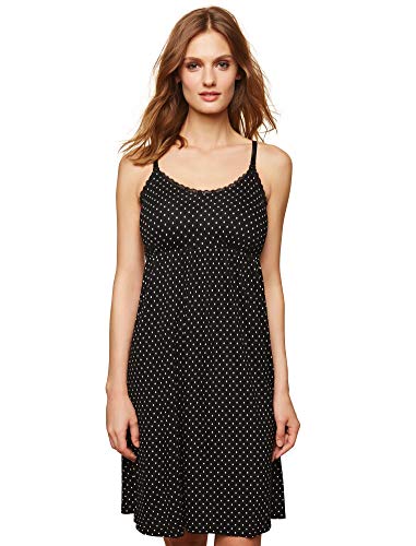 Motherhood Maternity Women's Maternity Lace Trim Nursing Nightgown, Black/White dot, Small