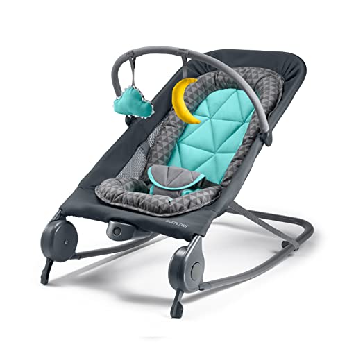 Summer Infant 2-in-1 Bouncer & Rocker Duo (Gray and Teal) Convenient and Portable Rocker and Bouncer for Babies Includes Soft Toys and Soothing Vibrations