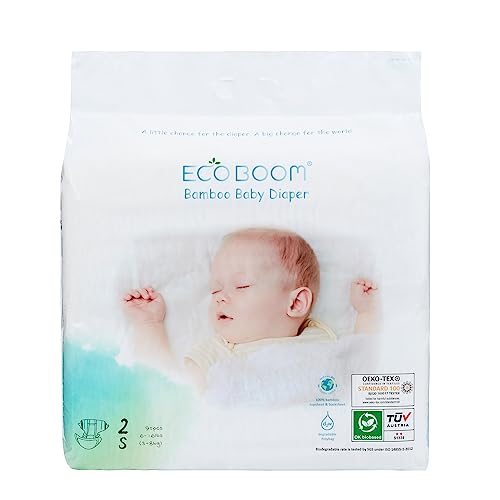 ECO BOOM Diapers, Baby Bamboo Viscose Diapers, Eco-Friendly Natural Soft Disposable Nappies for Infant, Size 2 Suitable for 6 to 16lb (Small - 90 Count)