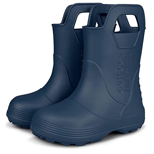 OutdoorMaster Kids Toddler Rain Boots, Lightweight, Easy to Clean for Boys Girls - Deep Sea - 12 Little kid