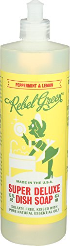 Rebel Green Super Deluxe Dish Soap - Natural Dishwashing Soap - Liquid Dish Detergent - Sustainable Dish Liquid Scented with Peppermint & Lemon - (16 oz Bottles, 4 Pack)