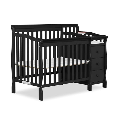 Dream On Me Jayden 4-in-1 Mini Convertible Crib And Changer in Black, Greenguard Gold Certified, Non-Toxic Finish, New Zealand Pinewood, 1