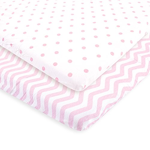 Luvable Friends Unisex Baby Fitted Playard Sheet, Pink Chevron Dot, One Size