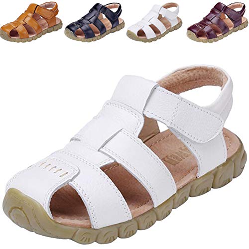 DADAWEN Boy's Girl's Leather Closed Toe Outdoor Sport Sandals (Toddler/Little Kid/Big Kid) White US Size 12 M Little Kid