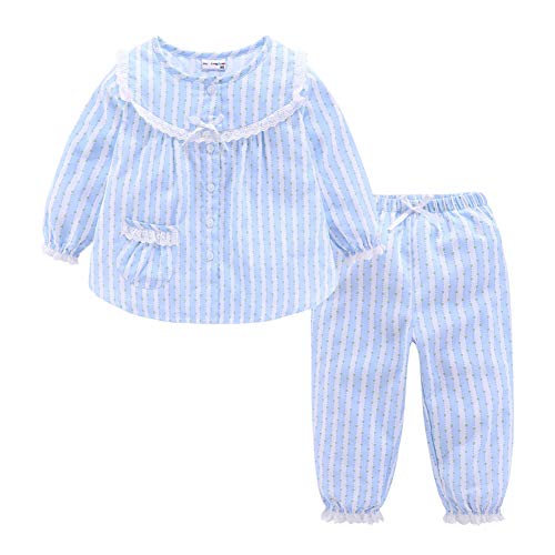 Mud Kingdom Pajamas for Girls Baby Long Sleeve Sleepwear 100% Cotton Breathable Cute Love Blue 2T