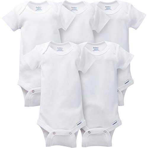 Image of the GERBER Baby 5-Pack Solid Onesies Bodysuits, White, Newborn
