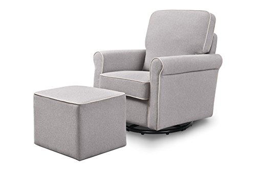 Image of the DaVinci Maya Swivel Glider with Ottoman, Grey with Cream Piping