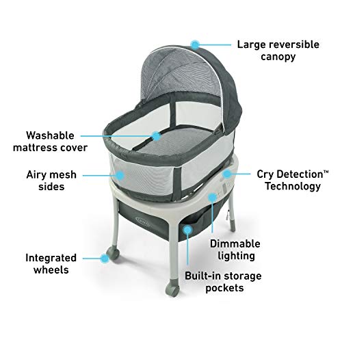 Graco Sense2Snooze Bassinet with Cry Detection Technology | Baby Bassinet Detects and Responds to Baby's Cries to Help Soothe Back to Sleep, Ellison
