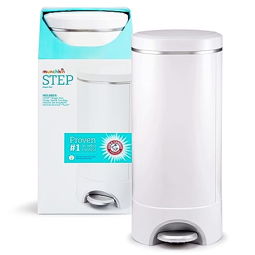 Munchkin® Step Diaper Pail Powered by Arm & Hammer, #1 in Odor Control, Award-Winning, Includes 1 Refill Ring and 1 Snap, Seal & toss Bag