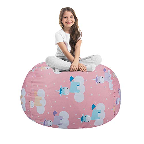 STTIAO Stuffed Storage Bean Bag Chair for Kids, Animal Beanbag Cover with Carrying Handle-Toy Storage Plush Organizer for Toddler Stuffed Seat (Unicorn, 38'')