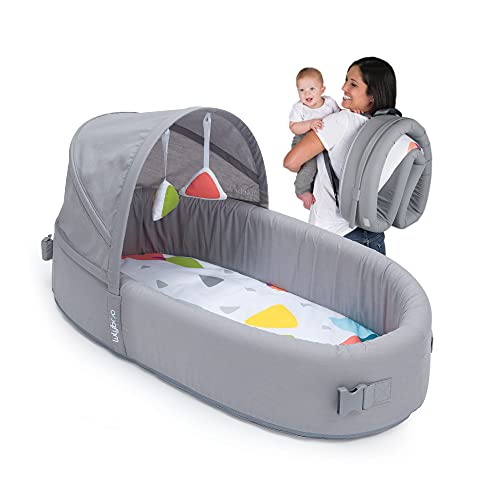 Lulyboo Indoor/Outdoor Cuddle & Play Baby Travel Lounge, Portable, Adjustable Baby Nest Backpack, Gray/Metro