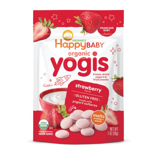 Happy Baby Gluten Free Organics Yogis Freeze-Dried Yogurt & Fruit Snacks, Strawberry, 1 Oz