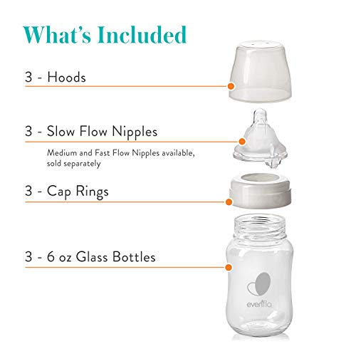 Evenflo Feeding Balance + Wide Neck Glass Bottles - 6oz 3 Pack