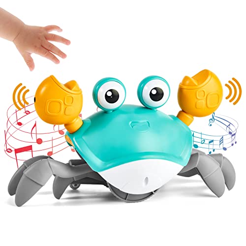 XPNAQI Crab Toy Tummy Time Toys Crawling Crab Baby Toys with Light Up and Music for Kids Infant Toys Toddlers Interactive Baby Toys Automatically Avoid Obstacles, USB Rechargeable, Fun Moving Toy