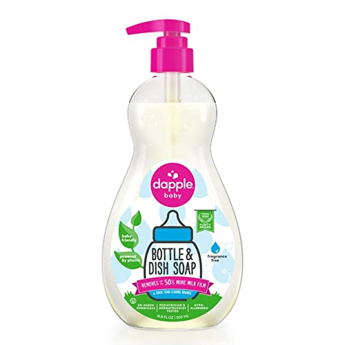 Dapple Baby Bottle Soap & Dish Soap Baby, Fragrance Free, 16.9 Fl Oz Bottle - Plant Based Dish Liquid for Dishes & Baby Bottles - Hypoallergenic Soap, Liquid Soap